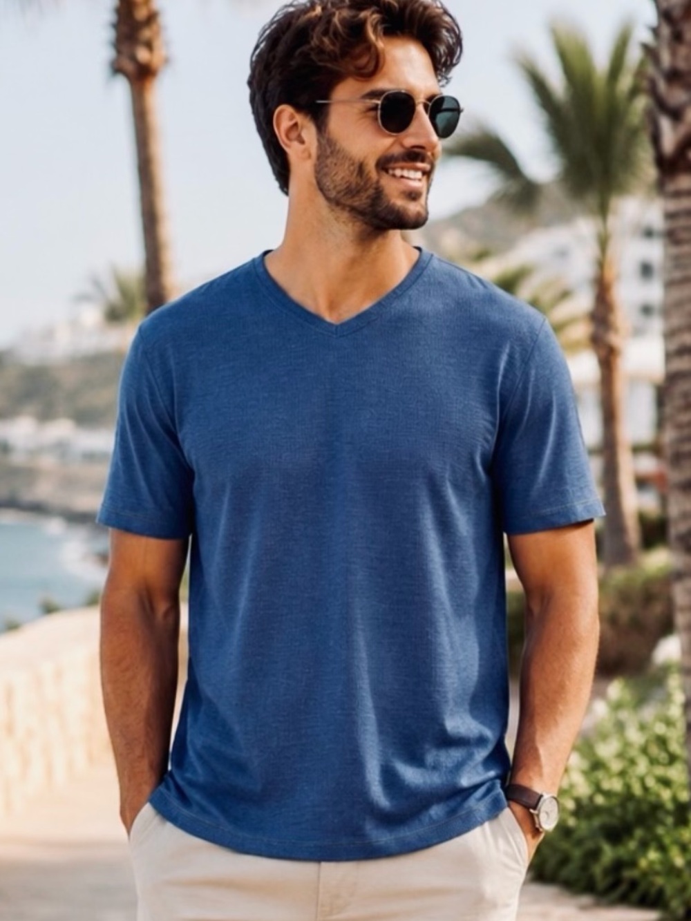 Tommy Bahama IslandZone Men’s Large Blue V-Neck Performance Shirt